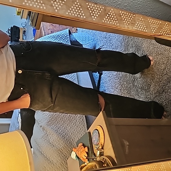 STUNNING COTTON ON STRAIGHT LEG LONG DISTRESSED BLACK JEANS - Picture 9 of 10